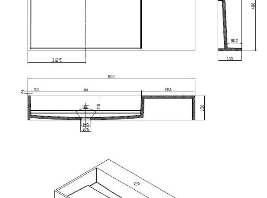 Q90 wastafel Just-Solid 90x48x13cm