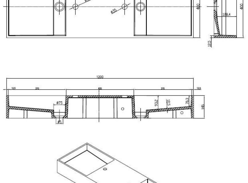 Dubbel-120 wastafel Just-Solid 120x40x15cm
