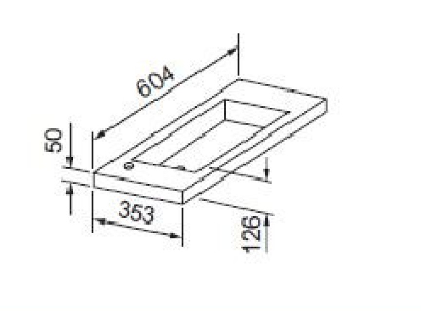 Slim wastafel voor meubel 60 cm (ondiep) 35 cm zonder kraan gat