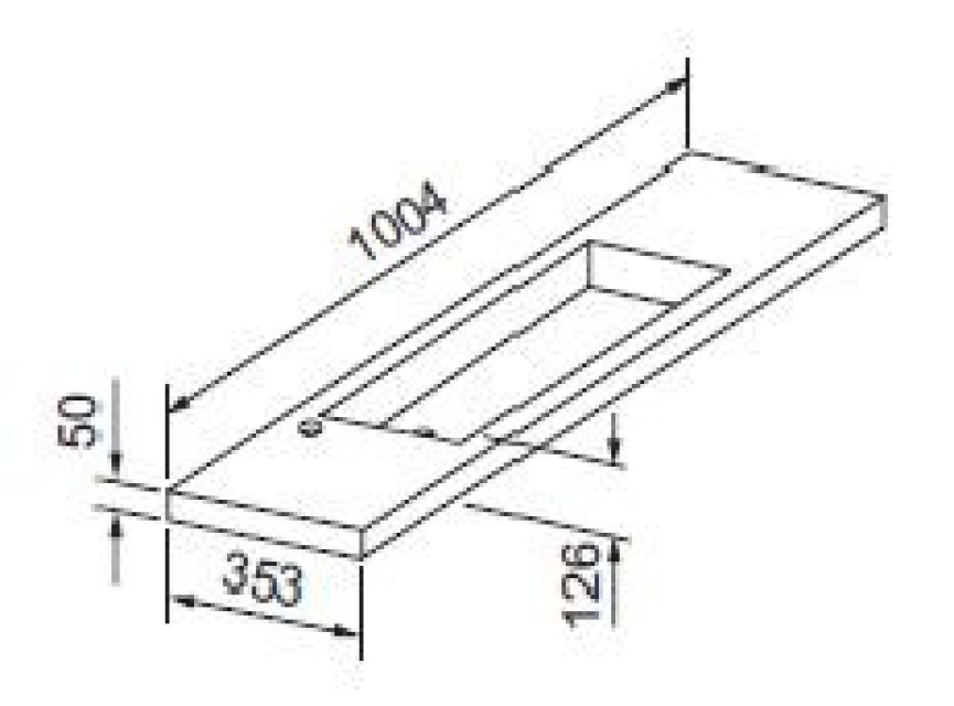 Slim wastafel voor meubel 100 cm (ondiep) 35 cm zonder kraan gat