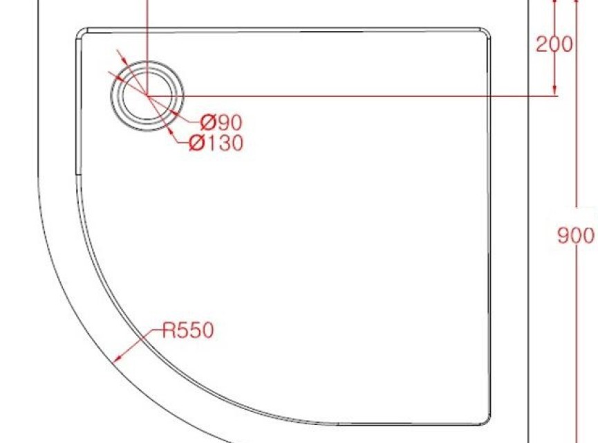 SMC-150 1/4 R douchebak 90x90x4cm R=550
