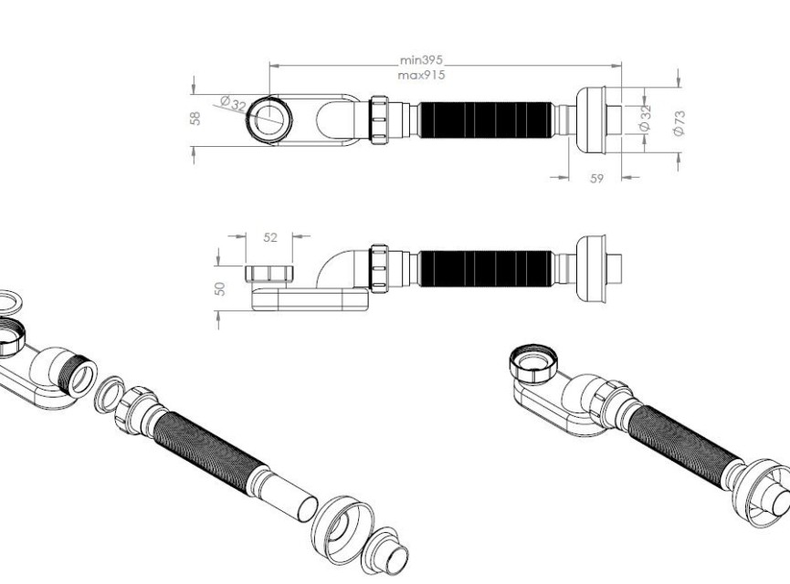 Prome flexibele bad-afvoer-sifon 1 1/2 x 915 mm