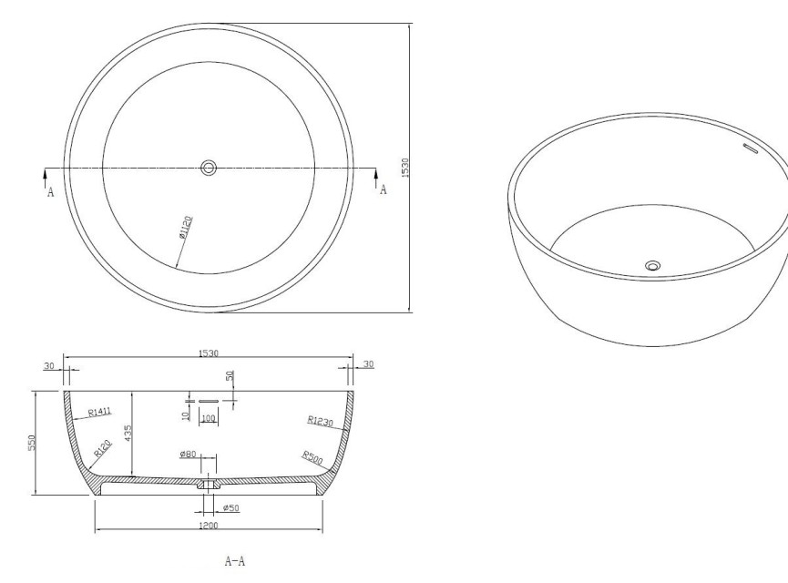 Cirkel vrijstaand bad Just-Solid diam:153 cm