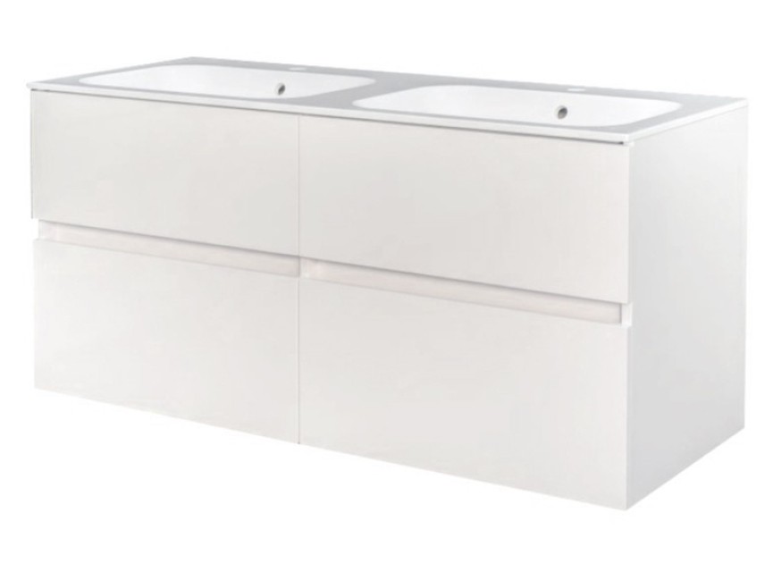 Bora-Wit-Greeploos meubel onderkast 4 laden zonder wastafel 120 cm glans-wit