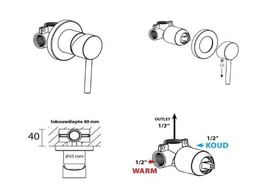 Quatra omstelkraan inbouw koud/warm