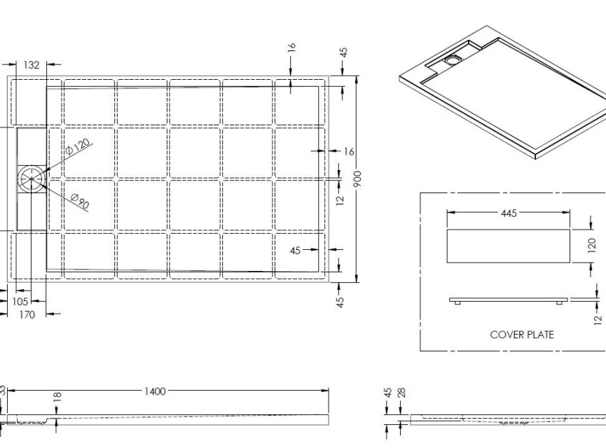 Decent douchebak Just-Solid 140x90x4,5cm