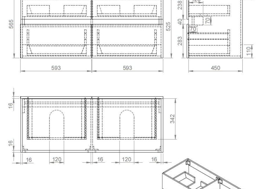 Bora-Black-Greeploos meubel onderkast 4 laden zonder wastafel 120 cm mat-zwart