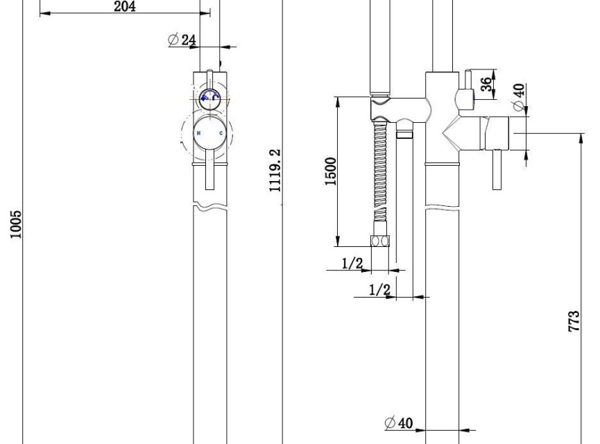 Moya vrijstaande badkraan H=112 cm gunmetal