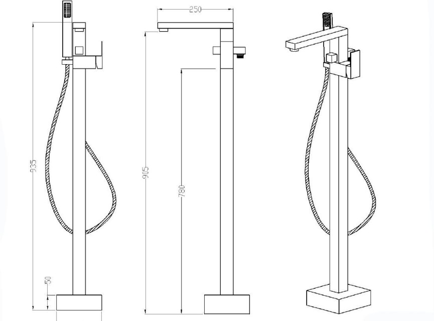 Nero Monza Vrijstaande Badkraan H=93 cm Mat-Zwart