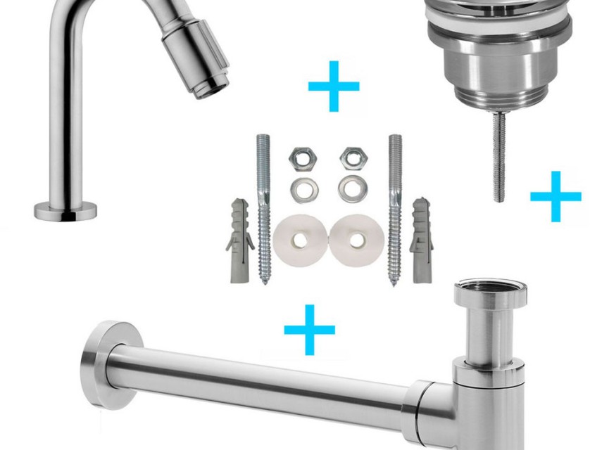 Set Victoria toiletkraan + afvoer/bev. geborsteld staal