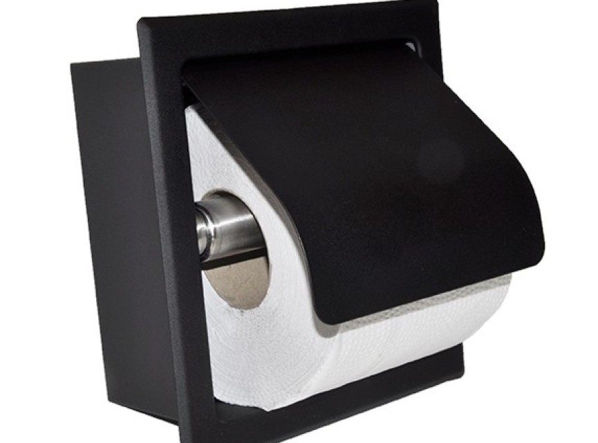 Sunk inbouw toiletrolhouder met klep mat-zwart
