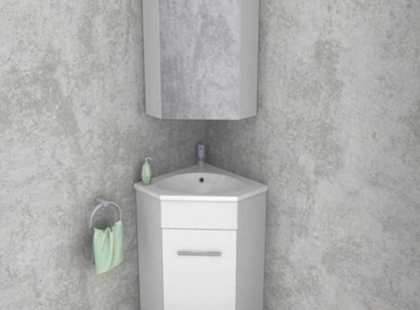 Lena hoek-fonteinkast + wast. en spiegelk. 500x850x250 wit