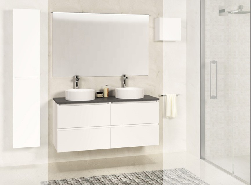 Bologna badmeubel 120cm matwit+stenen blad
