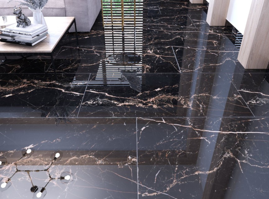 CEASAR BLACK GOLD 120x120 / Hoogglans Vloertegels / Woonkamer / Winkel Ruimte / Badkamer