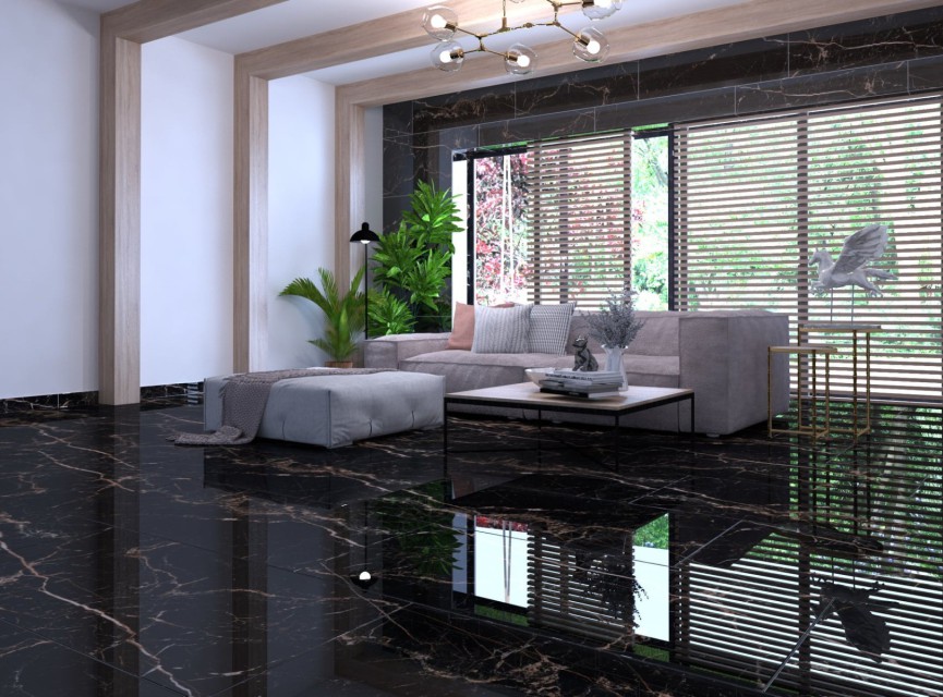 Ceasar Black Gold 60x120 LEVIGLASS / Hoogglans Vloertegels / Woonkamer / Winkel Ruimte / Badkamer