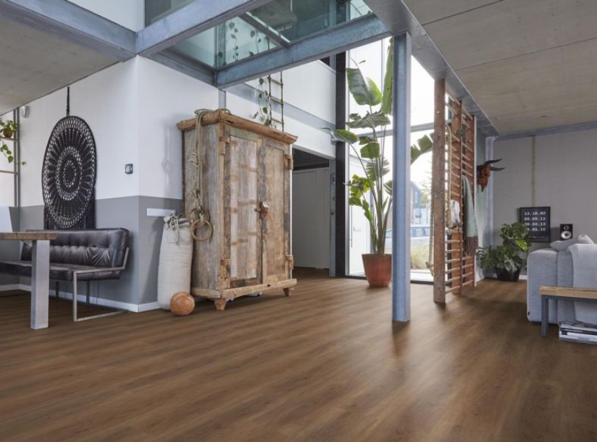 NANCY Warm bruin SRC Pvc Klik Vloer ( LEVENSLANGE GARANTIE ) / natuurgetrouw (EIR) Structuur / Vloerverwarming En -Koeling / Extra Matte Toplaag / Geluiddempende Onderlaag