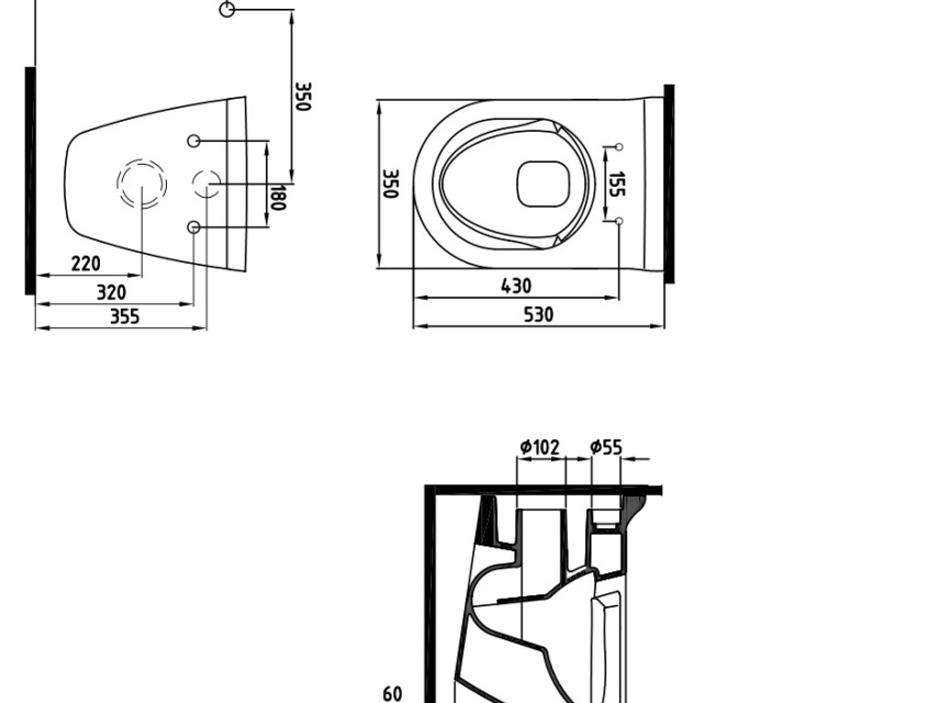 Pluto Black zonder bidetfunctie Wandcloset  + Softclose Bril