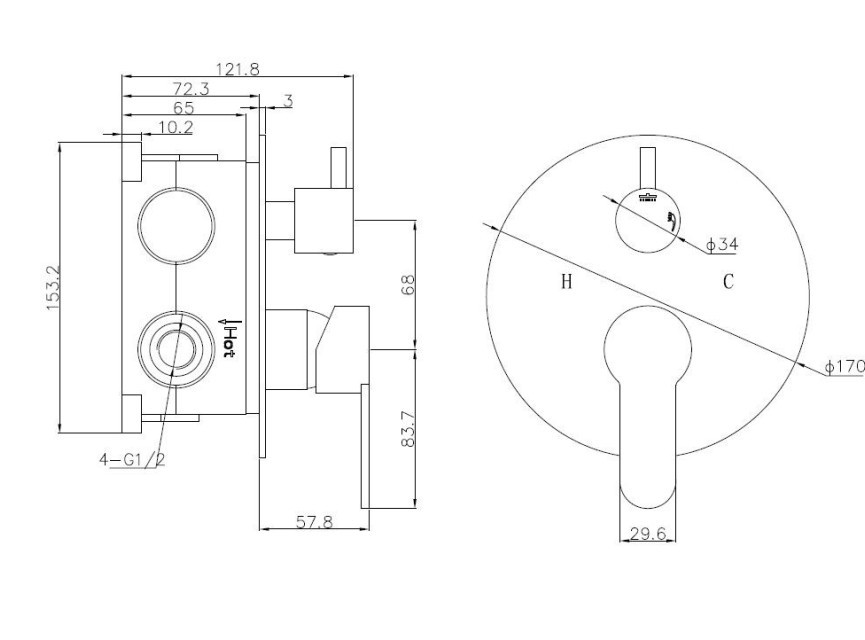 Inbouw douchemengkraan + omstel 2 functies incl.Inb box