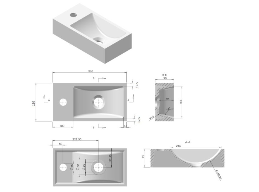 Fontein R-Line L en R inclusief zwart frame met kraangat