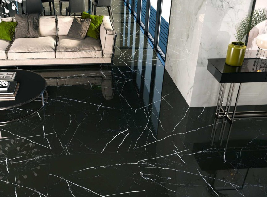 Black Zwart hoogglans 100x100 vloertegel