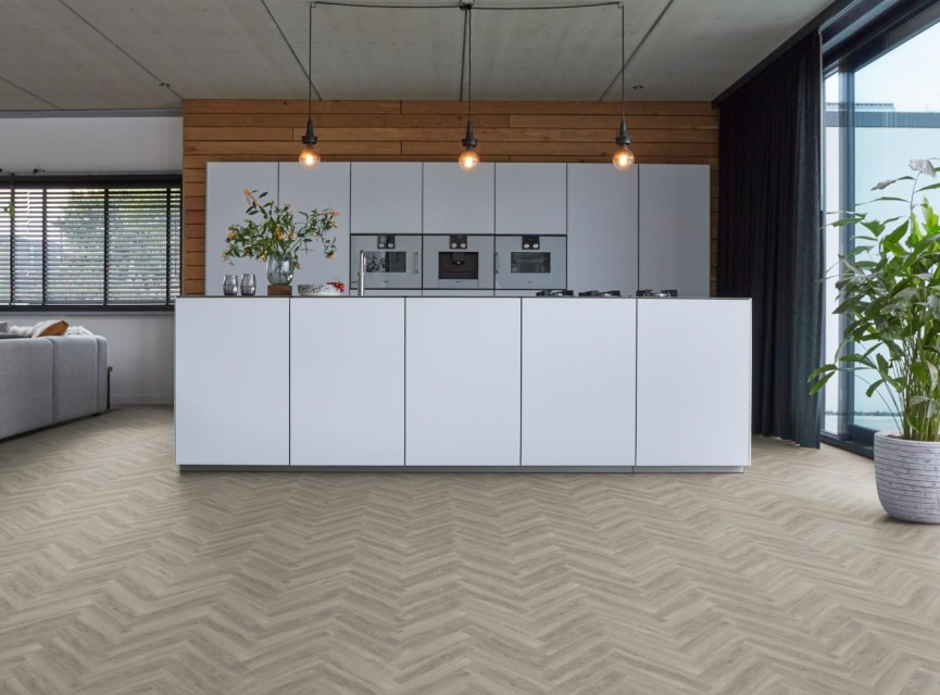 BONN Visgraat Plak Pvc LIGHT GREY HERRINGBONE DRYBACK ( LEVENSLANGE GARANTIE ) / micro-bevel 4v / PVC Vloer / Plak PVC