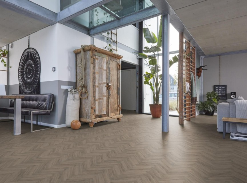 BONN Visgraat Plak Pvc SMOKY HERRINGBONE DRYBACK ( LEVENSLANGE GARANTIE ) / micro-bevel 4v / PVC Vloer / Plak PVC