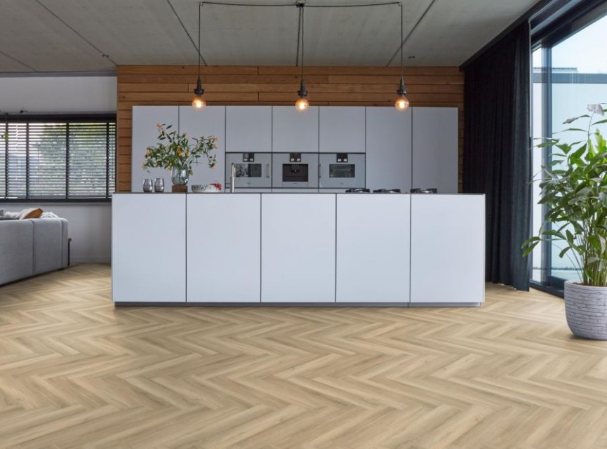 BONN Herringbone Visgraat PVC Click vloer met kurklaag beige