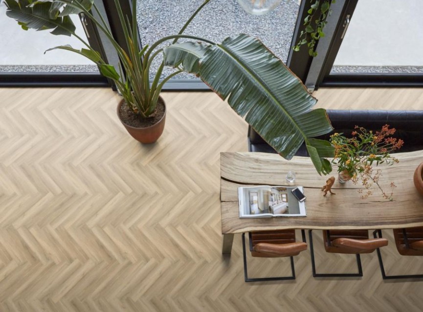 BONN Herringbone Visgraat PVC Click vloer met kurklaag beige