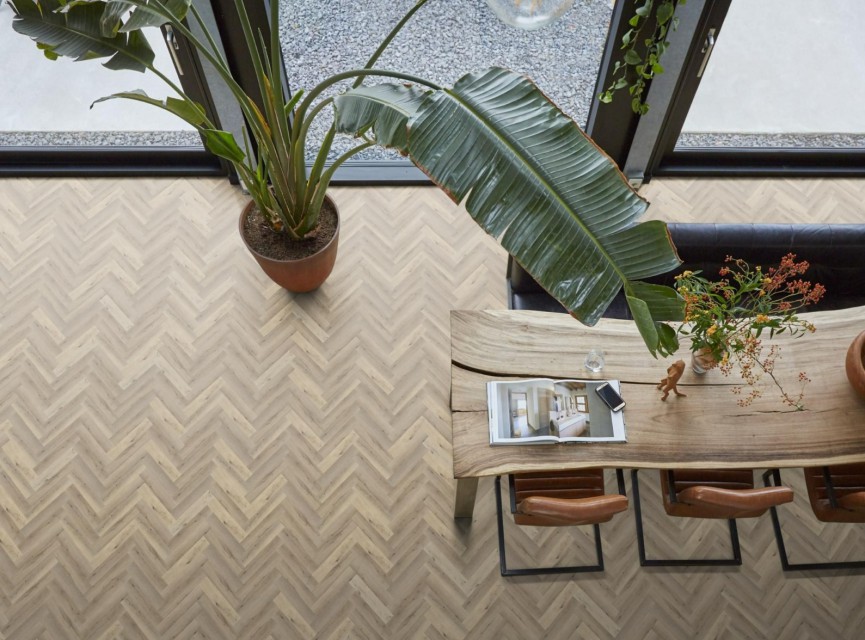 BONN Herringbone 2511 Visgraat PVC Click vloer met kurklaag eik licht 150x6000