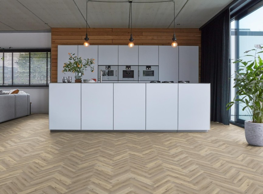 BONN Herringbone 2511 Visgraat PVC Click vloer met kurklaag eik licht 150x6000