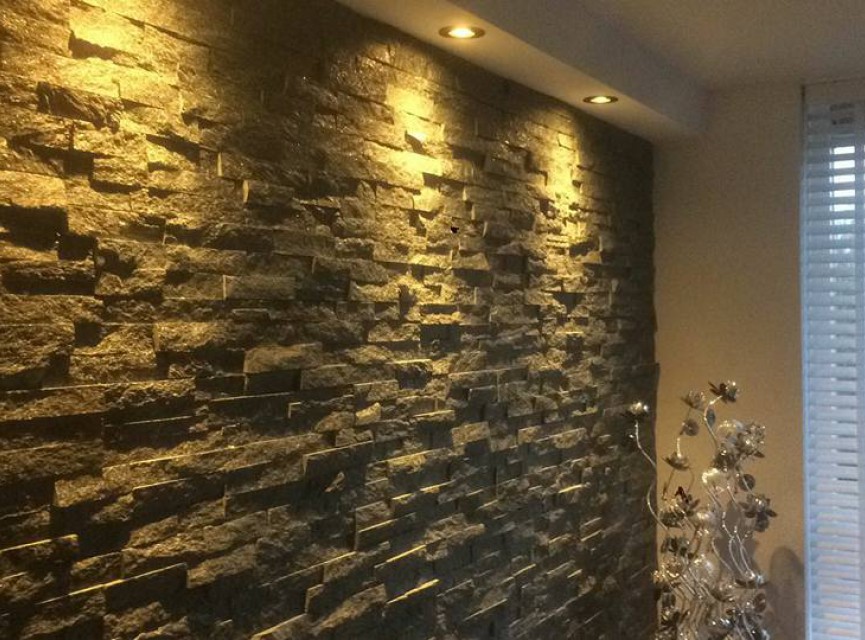 Mosel ZWART GLITTER Brickstone , Natuursteen Strip , Steenstrips Oftewel Stone Panel