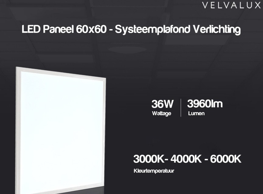 LED Paneel 60x60 - Velvalux Lumis - LED Paneel Systeemplafond - Aanpasbare Kleur CCT - 36W - Inbouw - Vierkant - Wit - Flikkervrij