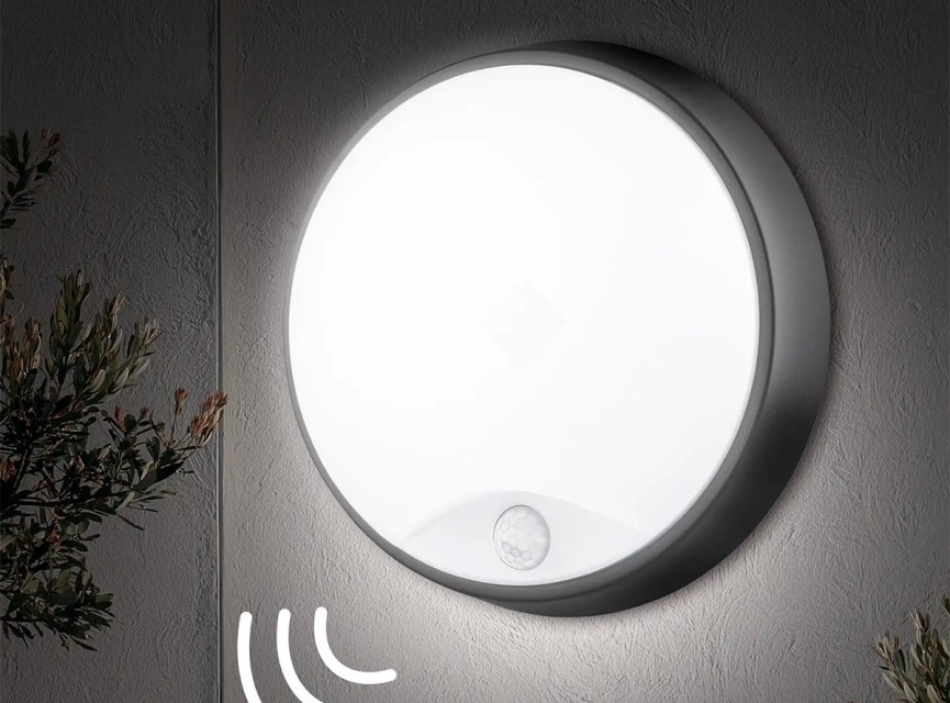 LED Wandlamp met Sensor - Kozolux Sorta - 20W 1600lm - Aanpasbare Lichtkleur 3in1 CCT - IP54 - Rond - Zwart