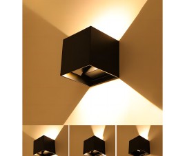 LED Wandlamp - Velvalux - Up & Down - 6W - Warm Wit 3000K - Instelbare Stralingshoek - Kubus - Zwart - Voor Buiten en Binnen - Waterdicht IP65