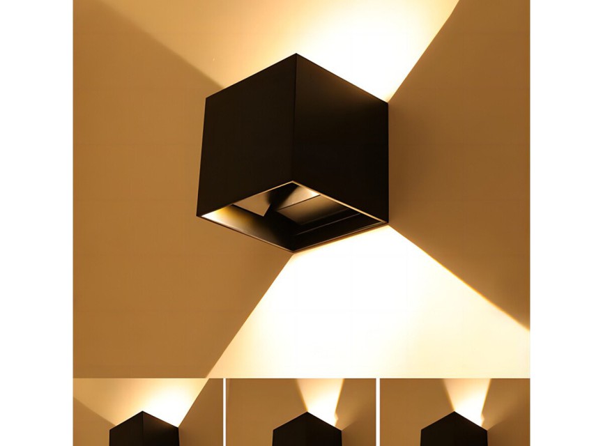LED Wandlamp - Velvalux - Up & Down - 6W - Warm Wit 3000K - Instelbare Stralingshoek - Kubus - Zwart - Voor Buiten en Binnen - Waterdicht IP65