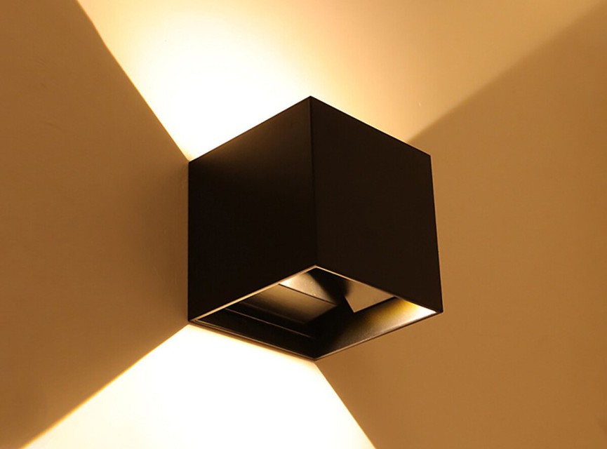 LED Wandlamp - Velvalux - Up & Down - 6W - Warm Wit 3000K - Instelbare Stralingshoek - Kubus - Zwart - Voor Buiten en Binnen - Waterdicht IP65
