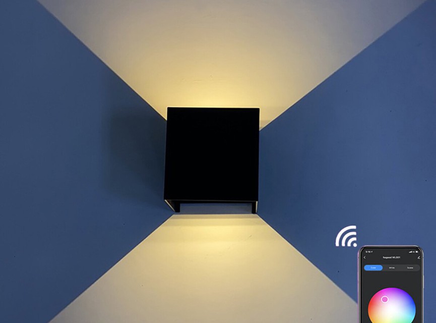 LED Wandlamp - Velvalux - Up & Down - 9W - Smart WiFi + Bluetooth - RGBW - Dimbaar - Instelbare Stralingshoek - Kubus - Zwart - Voor Buiten en Binnen - Waterdicht IP65