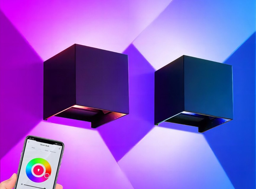 LED Wandlamp - Velvalux - Up & Down - 9W - Smart WiFi + Bluetooth - RGBW - Dimbaar - Instelbare Stralingshoek - Kubus - Zwart - Voor Buiten en Binnen - Waterdicht IP65