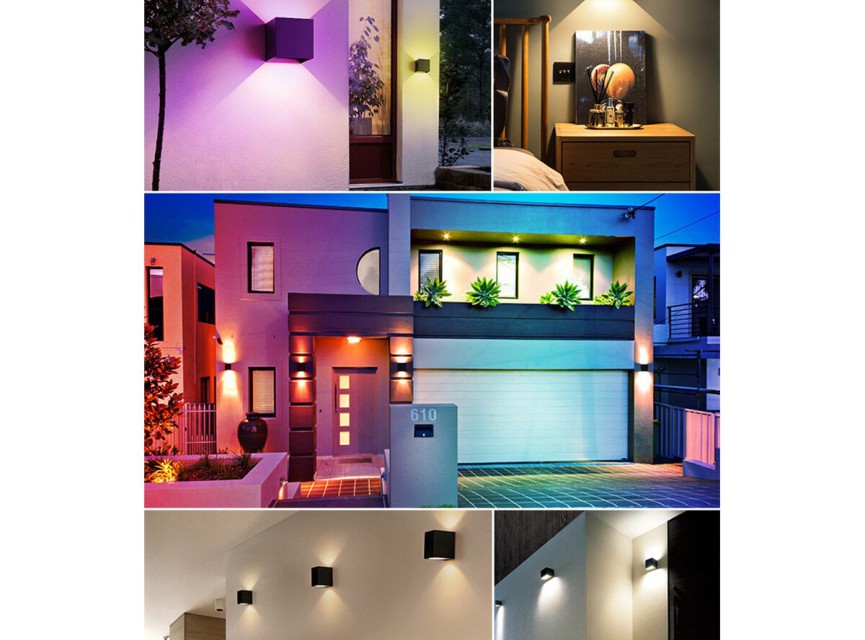 LED Wandlamp - Velvalux - Up & Down - 9W - Smart WiFi + Bluetooth - RGBW - Dimbaar - Instelbare Stralingshoek - Kubus - Zwart - Voor Buiten en Binnen - Waterdicht IP65