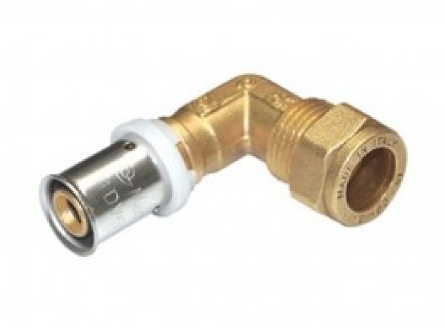 Kniekoppeling 90 graden pers 16x2 - 15mm kopere buis