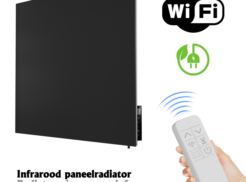 Oppio GlassHeat Pro Infrarood Paneelradiator 60x80cm - Zwart | Slim & Energiezuinig