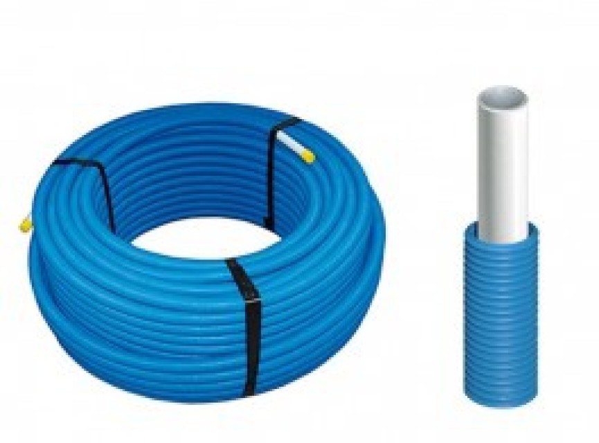 Meerlagenbuis 20x2 mm met blauwe mantelbuis voor koud water en retour c.v. rol 100 mtr