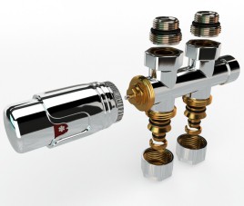 Universele chrome radiator-aansluitset (midden-onder-recht) onderblokset