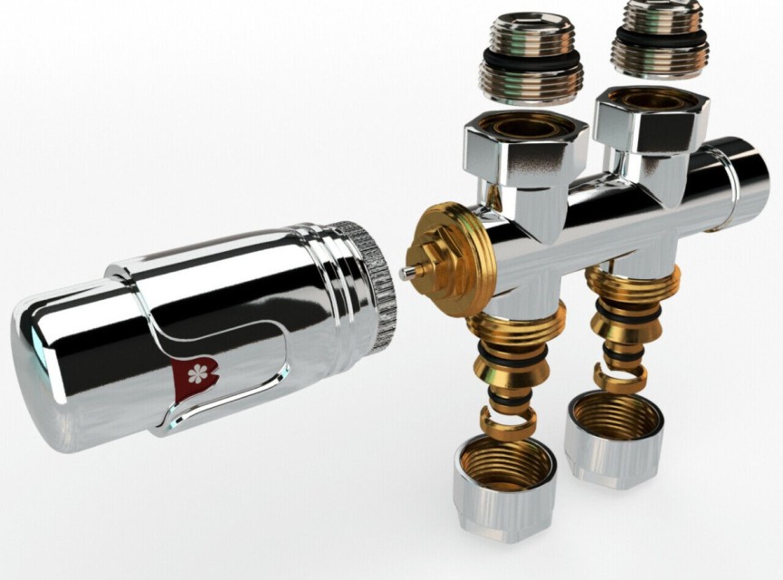 Universele chrome radiator-aansluitset (midden-onder-recht) onderblokset
