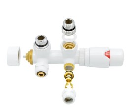 Universele witte radiator aansluitset Midden-Onder-Haaks Onderblokset Haaks