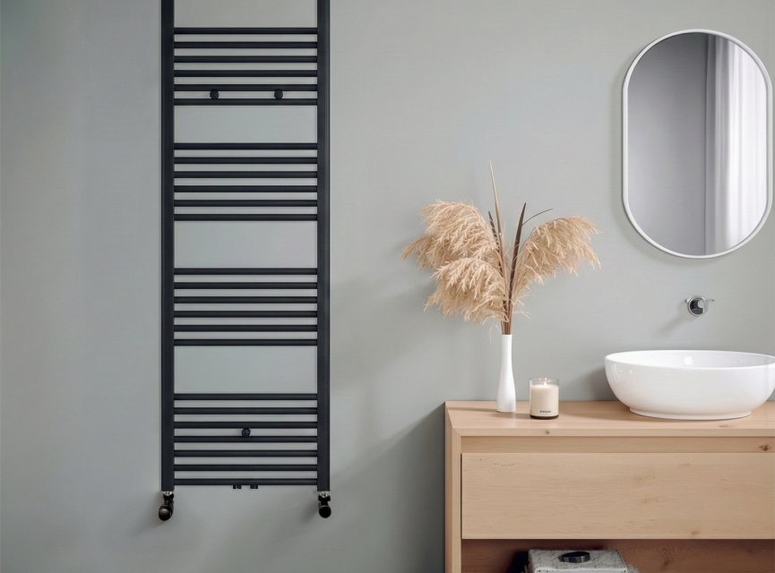 160x50 cm - 906 Watt - Oppio Handdoekradiator - Mat Zwart (Ral 9005)