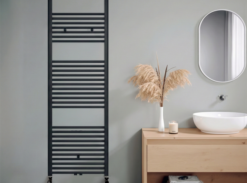 180x60 cm - 1214 Watt - Oppio Handdoekradiator - Mat Zwart (Ral 9005)