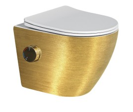 Oppio Aura Randloos Douche-WC Goud – Inclusief Witte Softclose Bril & Ingebouwde Mengkraan
