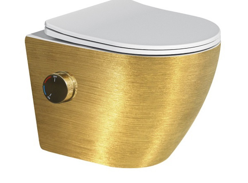 Oppio Aura Randloos Douche-WC Goud – Inclusief Witte Softclose Bril & Ingebouwde Mengkraan