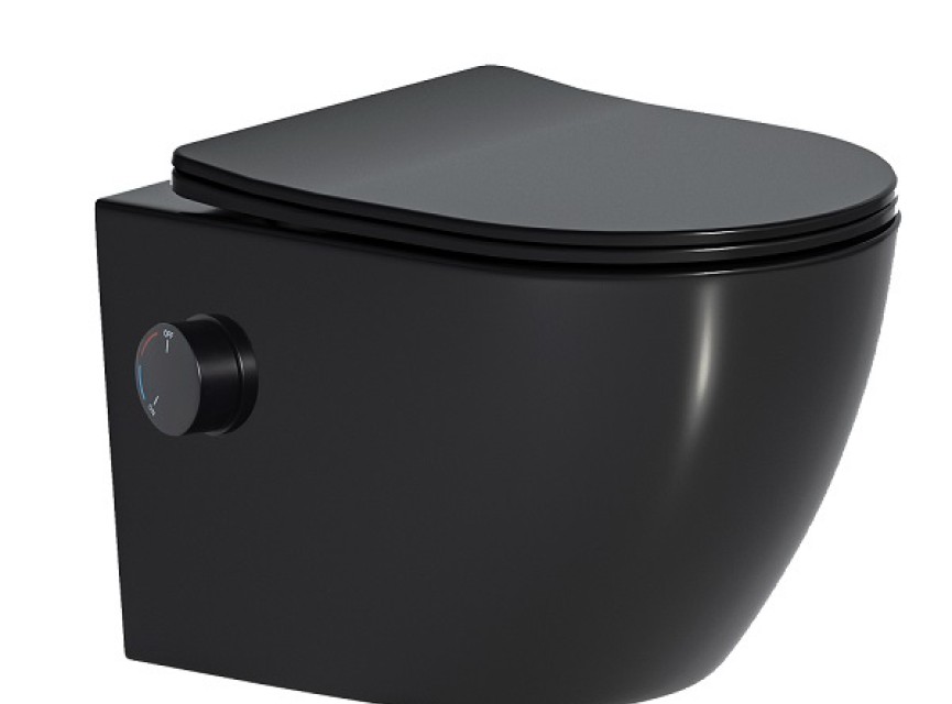 Oppio Aura Randloos Douche-WC Mat Zwart – Inclusief Softclose Bril & Ingebouwde Mengkraan